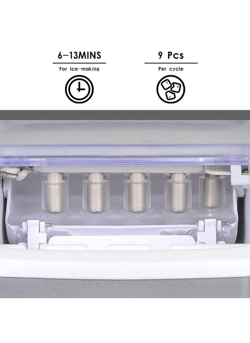 Generic - Ice Maker Machine for Home, Portable Counter Top Small Ice Cube Machine, Electric Silent Ice Machine with Scoop & Removable Basket, Easy Operation, 9 Ice Cubes Within 6-13 Minutes, Silver (Silver) - Image 1