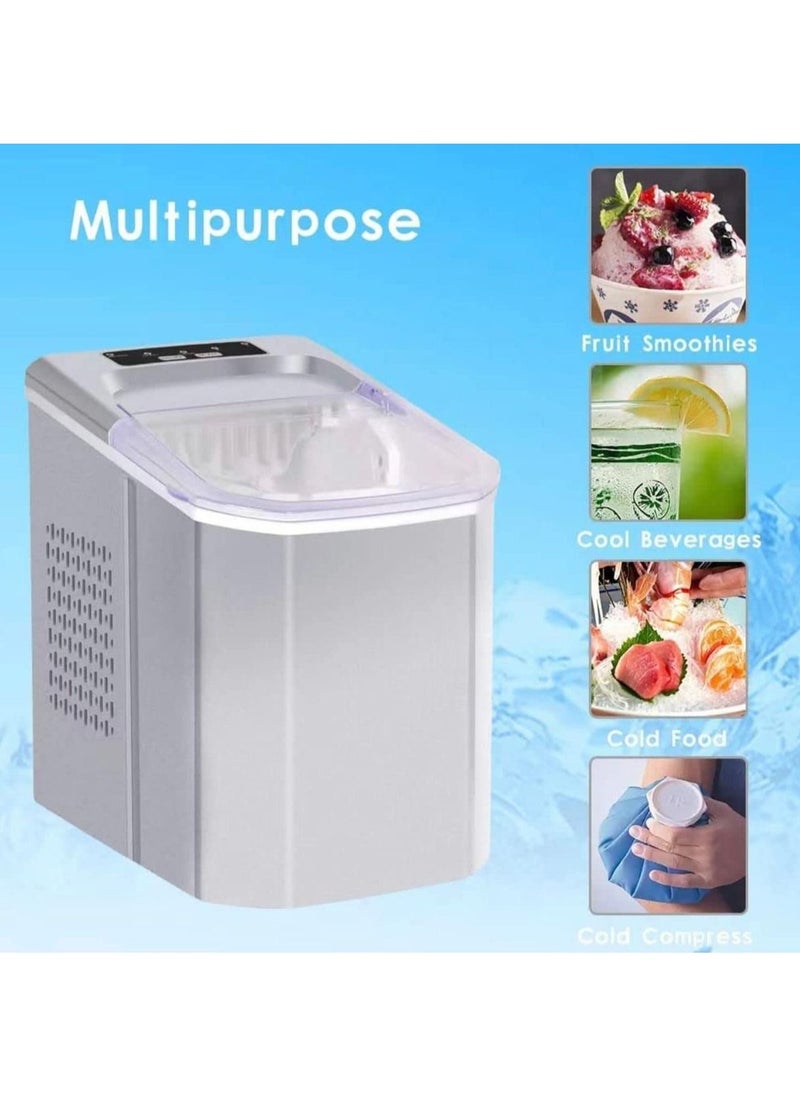 Generic - Ice Maker Machine for Home, Portable Counter Top Small Ice Cube Machine, Electric Silent Ice Machine with Scoop & Removable Basket, Easy Operation, 9 Ice Cubes Within 6-13 Minutes, Silver (Silver) - Image 1