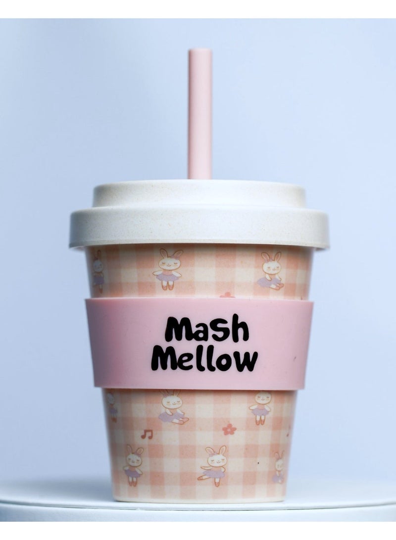 Mash Mellow Bamboo Reusable Kids Cup with Silicon straw (built in stopper)- Mashmellow  – 250ml Eco-Friendly Sippy Cup | BPA-Free, Dishwasher Safe, Toddlers cup, Kid bottle ( (Bunny Twirl) - Image 1