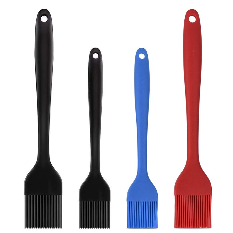 Hhyn Silicone Basting Pastry Brush Set 4 Pack Heat Resistant Spread Oil Butter Sauce for BBQ Grill Barbeque Kitchen Baking Cooking Pastries 2 Large  2 Small Multicolor