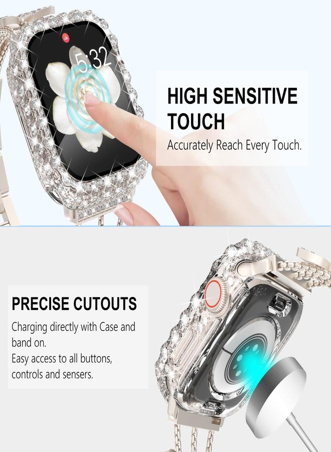 WINGLE 2 in 1 Waterproof Case for Apple Watch 45mm Screen Protector Case Series 9 8 7, Bling Lace Edge Diamond Face Cover Full Glitter Rhinestone Protective Bumper for iWatch Women, 45 mm Clear - Image 5