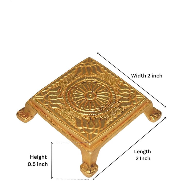 Garvi Gurjari Garvi Gurjari Handcrafted Brass Pooja ChowkiBajot Small Lotus Designed Chawki Bajot for Home Mandir Choki  - Image 4