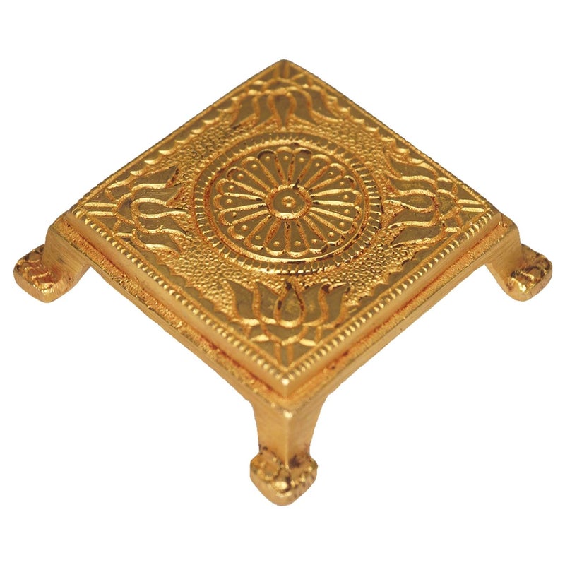 Garvi Gurjari Garvi Gurjari Handcrafted Brass Pooja ChowkiBajot Small Lotus Designed Chawki Bajot for Home Mandir Choki  - Image 2