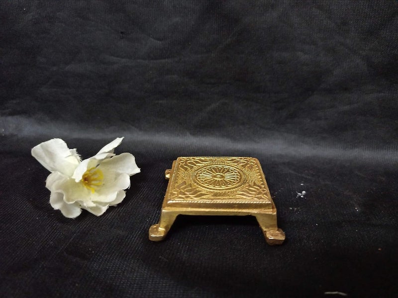 Garvi Gurjari Garvi Gurjari Handcrafted Brass Pooja ChowkiBajot Small Lotus Designed Chawki Bajot for Home Mandir Choki  - Image 1