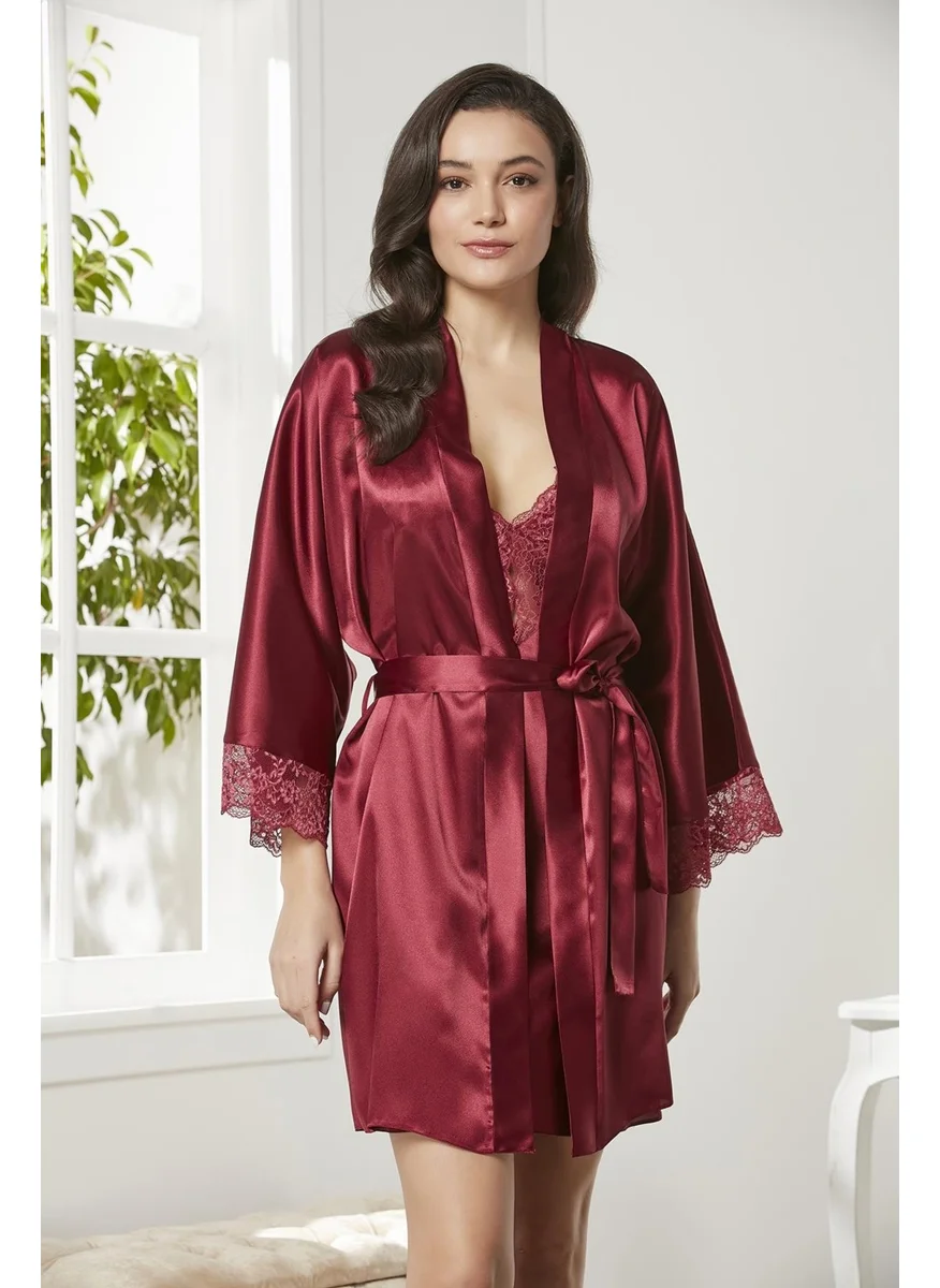 بيير كاردان Satin Lace Nightgown & Dressing Gown Set - 4280