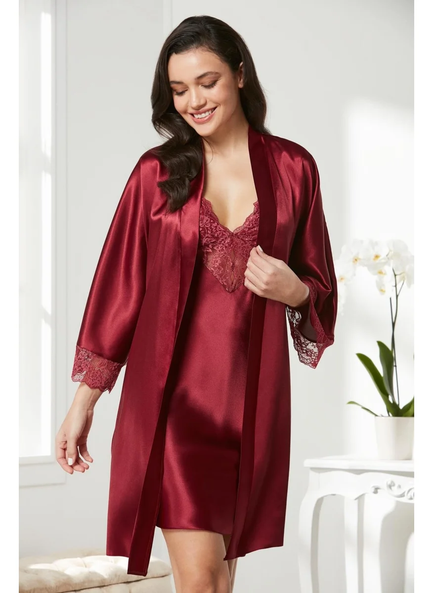 بيير كاردان Satin Lace Nightgown & Dressing Gown Set - 4280