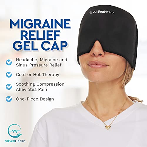 AllSett Health طقم مكون من 2 قبعة لتخفيف الصداع النصفي مع غلاف رأس ثلجي وحزمة جل ساخن وبارد مع قناع للوجه والعين لتخفيف الصداع باللون الأسود 2 طقم - Image 5