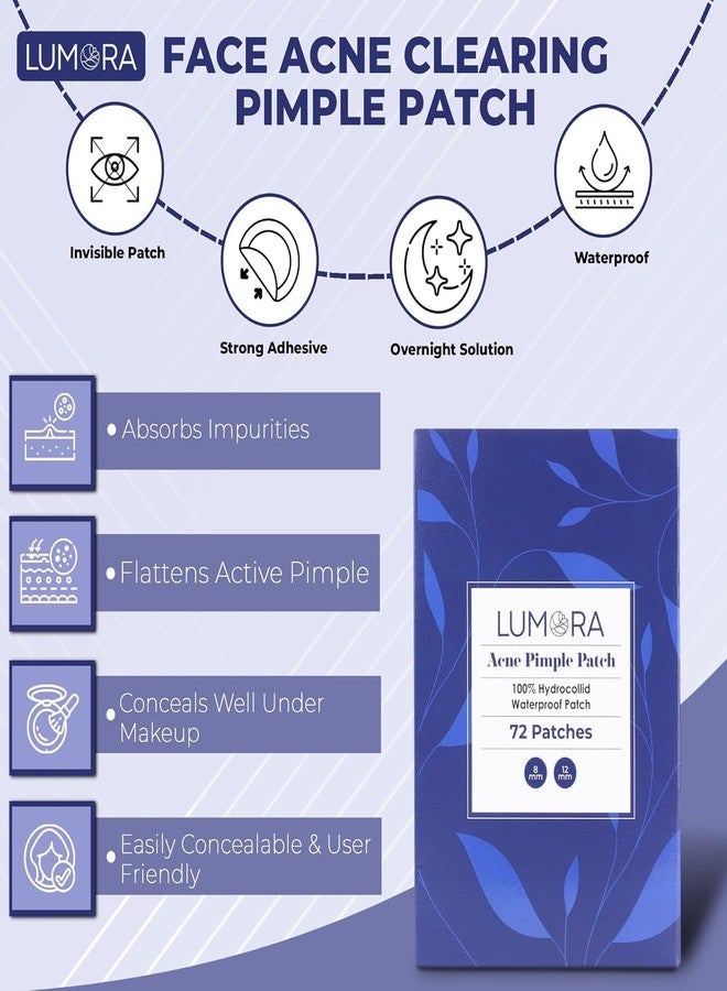 LUMORA لصقات لومورا لعلاج حب الشباب - لصقات هيدروكولويد 100% | 72 لصقة تمتص البثور طوال الليل، وتتحكم في الإفرازات الدهنية الزائدة | مزيل حب الشباب غير مرئي ومقاوم للماء | آمن لجميع أنواع البشرة، للنساء والرجال (عبوة واحدة) - Image 5