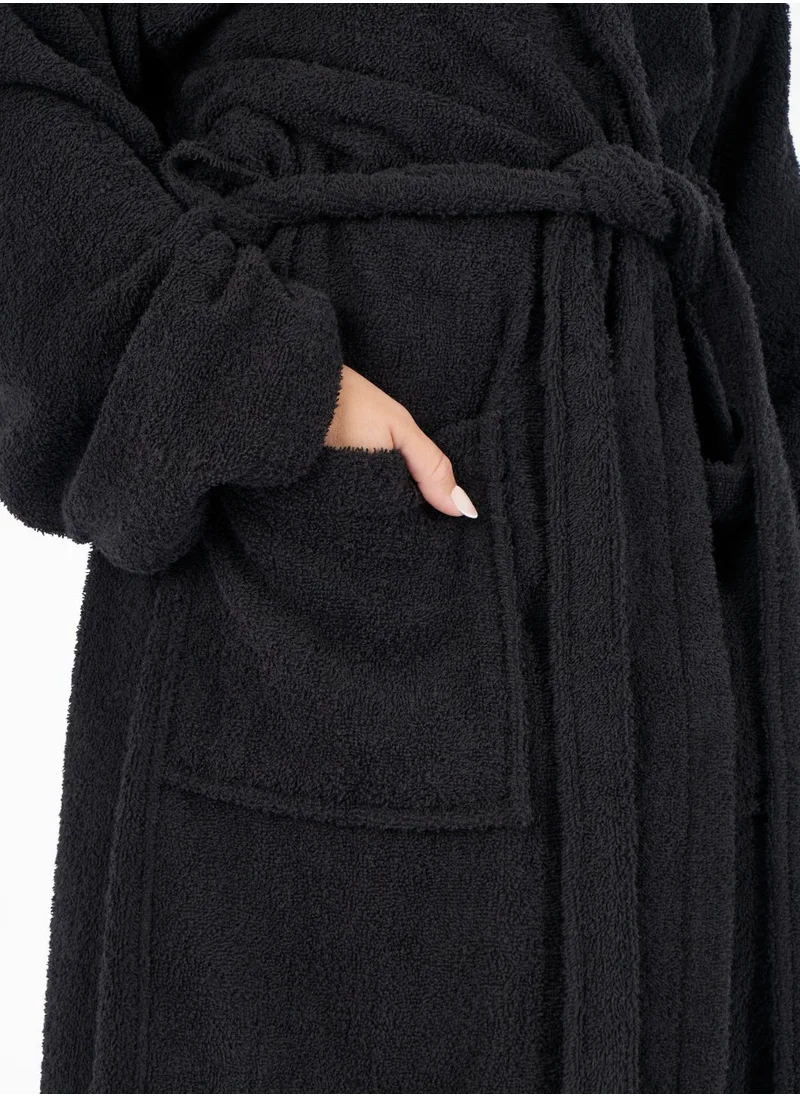 1Chase Shawl Bathrobe for Adults, 100% Cotton Black, Soft & Absorbent Spa & Hotel Quality Robe (L/XL)