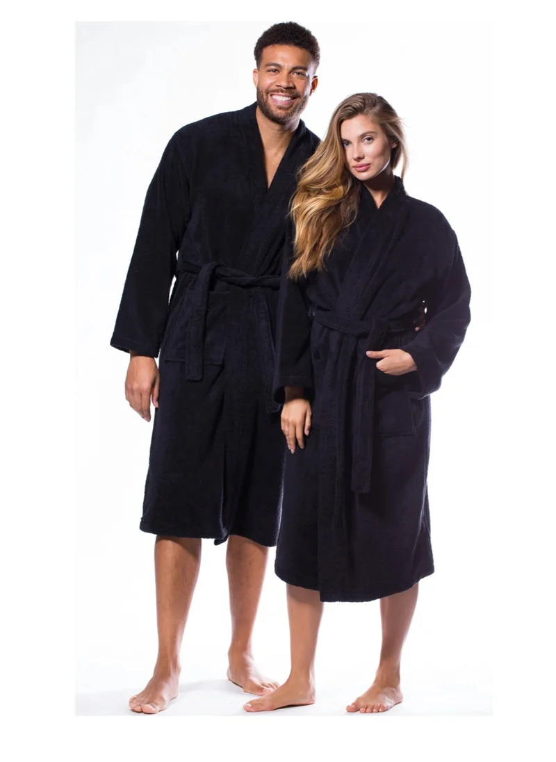 1Chase Shawl Bathrobe for Adults, 100% Cotton Black, Soft & Absorbent Spa & Hotel Quality Robe (L/XL)