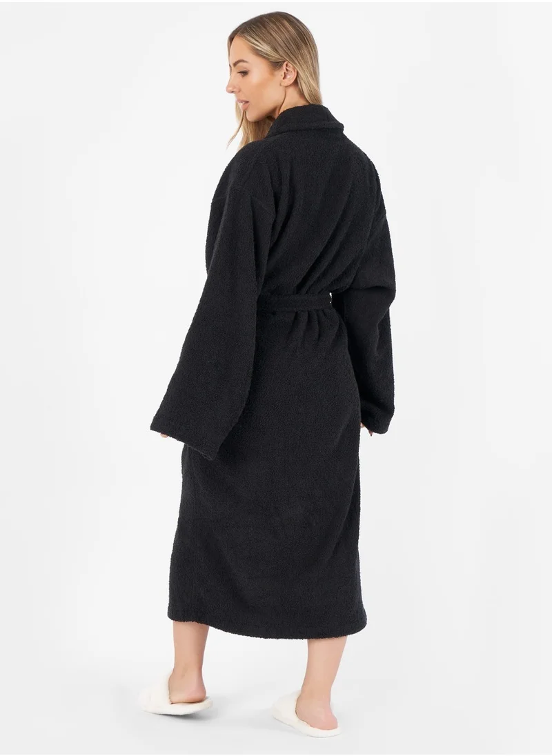 1Chase Shawl Bathrobe for Adults, 100% Cotton Black, Soft & Absorbent Spa & Hotel Quality Robe (L/XL)