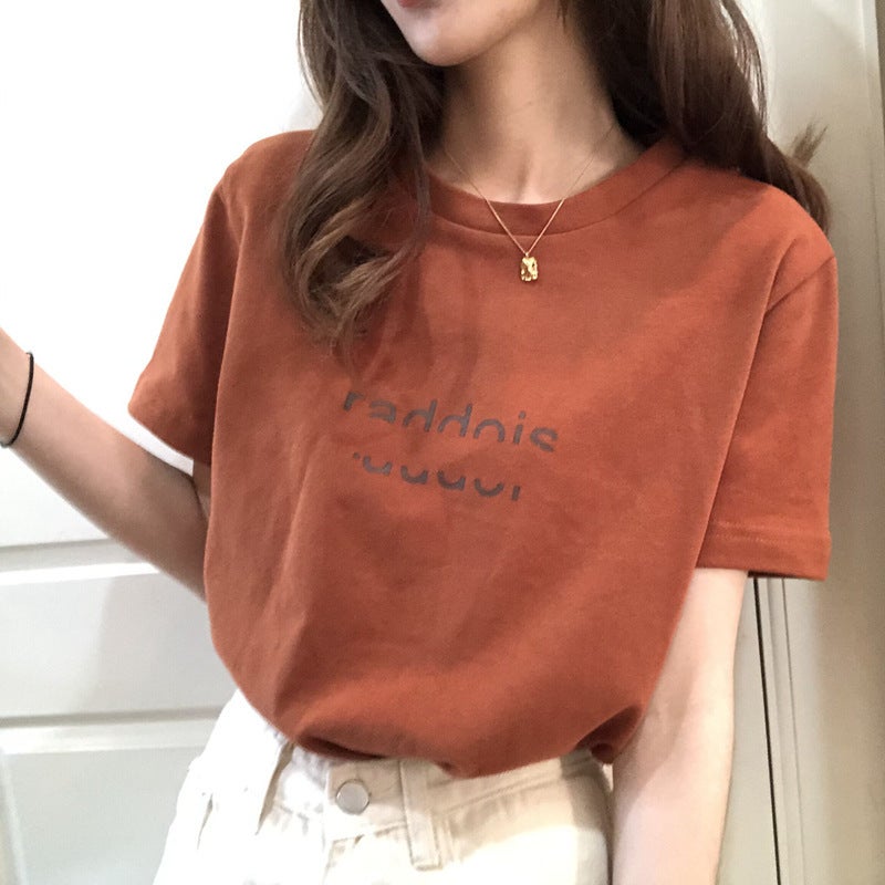 2024 Summer Letter Print Baggy T-Shirt for Women Brown Brown - Image 3