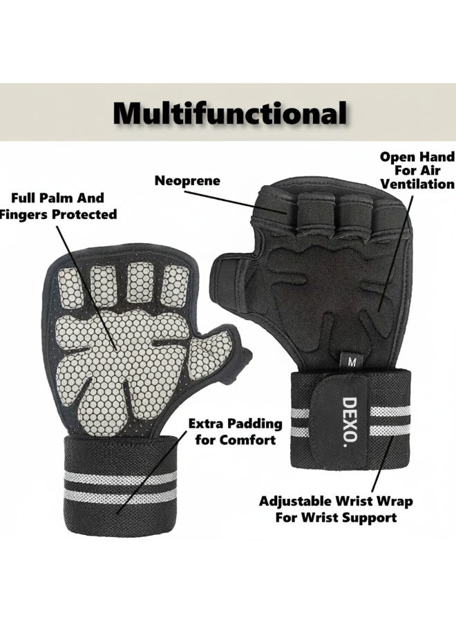DEXO قفازات متوسطة - للتمارين ورفع الأثقال للرجال والنساء - قبضة غير قابلة للانزلاق، دعم معصم قابل للتعديل، تنفس، قفازات تدريب خفيفة الوزن لتمارين المنزل وإكسسوارات اللياقة البدنية - Image 2