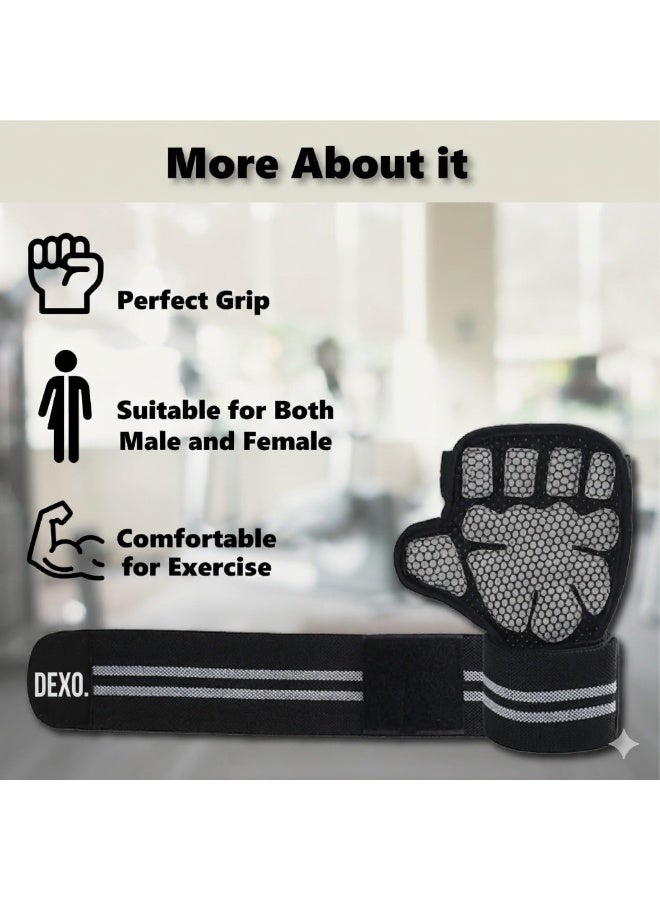 DEXO قفازات متوسطة - للتمارين ورفع الأثقال للرجال والنساء - قبضة غير قابلة للانزلاق، دعم معصم قابل للتعديل، تنفس، قفازات تدريب خفيفة الوزن لتمارين المنزل وإكسسوارات اللياقة البدنية - Image 3
