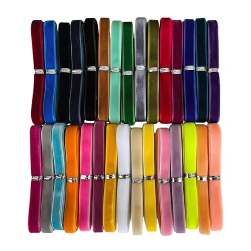 Chenkou Craft 30 Yards 3/8" Velvet Ribbon Total 30 Colors Assorted Lots Bulk (Multicolored, 3/8"(10mm)) - Image 1