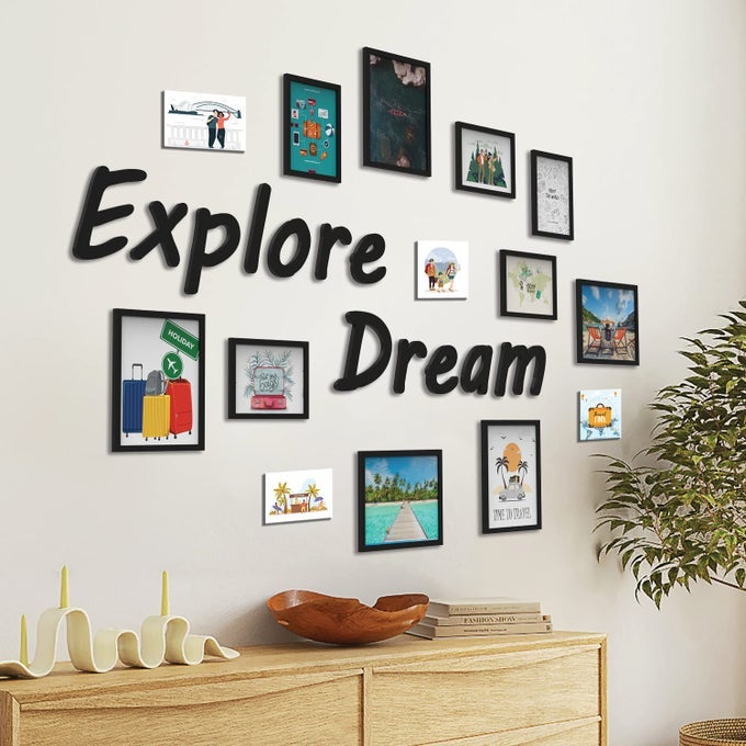 PHOTO FRAME FOR WALL SET OF 10 3D COLLAGE PHOTO FRAMES WITH EXPLORE DREAM PLAQUE FOR HOME DECORATION, WALL DECOR (8"X10"=5PCS,6"X8"=5PCS)