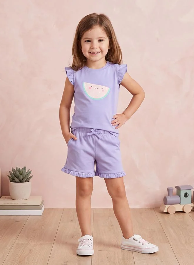 أطفال وأكثر Babies & More Newborn Girls Green Frill Sleeve Short Set