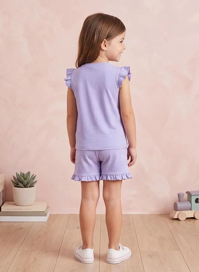 أطفال وأكثر Babies & More Newborn Girls Green Frill Sleeve Short Set