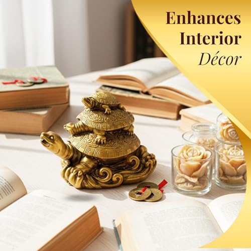 GJ Polyresin Feng Shui 3 Tortoise with 2 Lucky Coins for Good Luck & Wealth | Three Turtle Vastu Showpiece for Home Decor | House Warming & Shop Opening Gift - Image 5