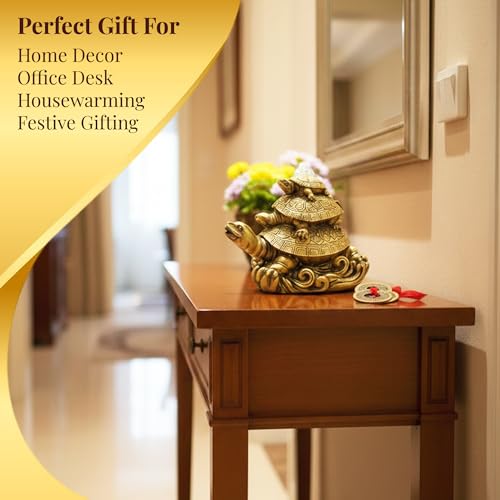 GJ Polyresin Feng Shui 3 Tortoise with 2 Lucky Coins for Good Luck & Wealth | Three Turtle Vastu Showpiece for Home Decor | House Warming & Shop Opening Gift - Image 4