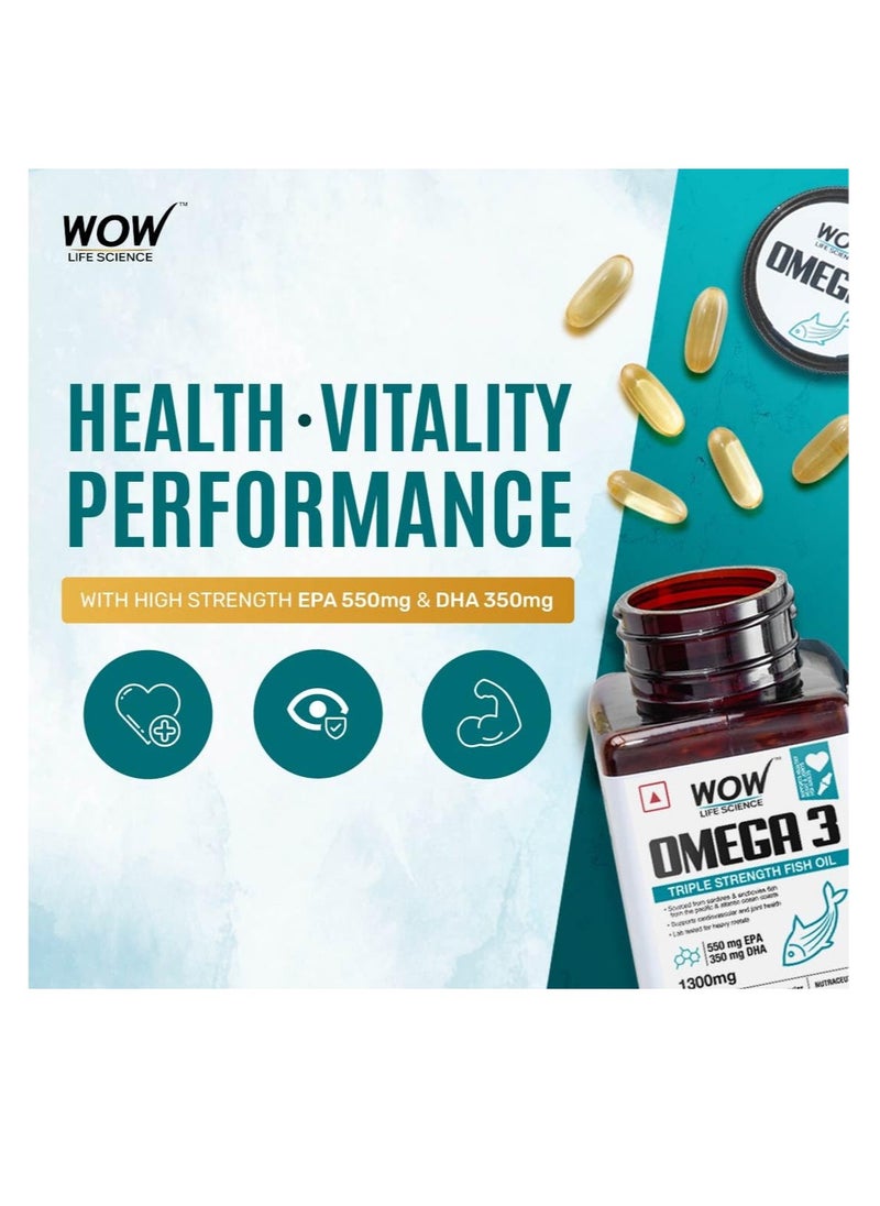 WOW - WOW Omega 3 Fish Oil 1000 mg Triple Strength 550mg EPA 350mg DHA  Ideal for Keto Diet - Image 1