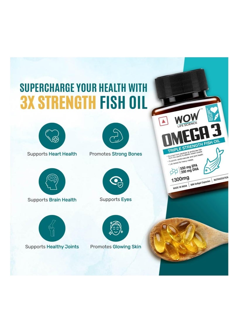 WOW - WOW Omega 3 Fish Oil 1000 mg Triple Strength 550mg EPA 350mg DHA  Ideal for Keto Diet - Image 1