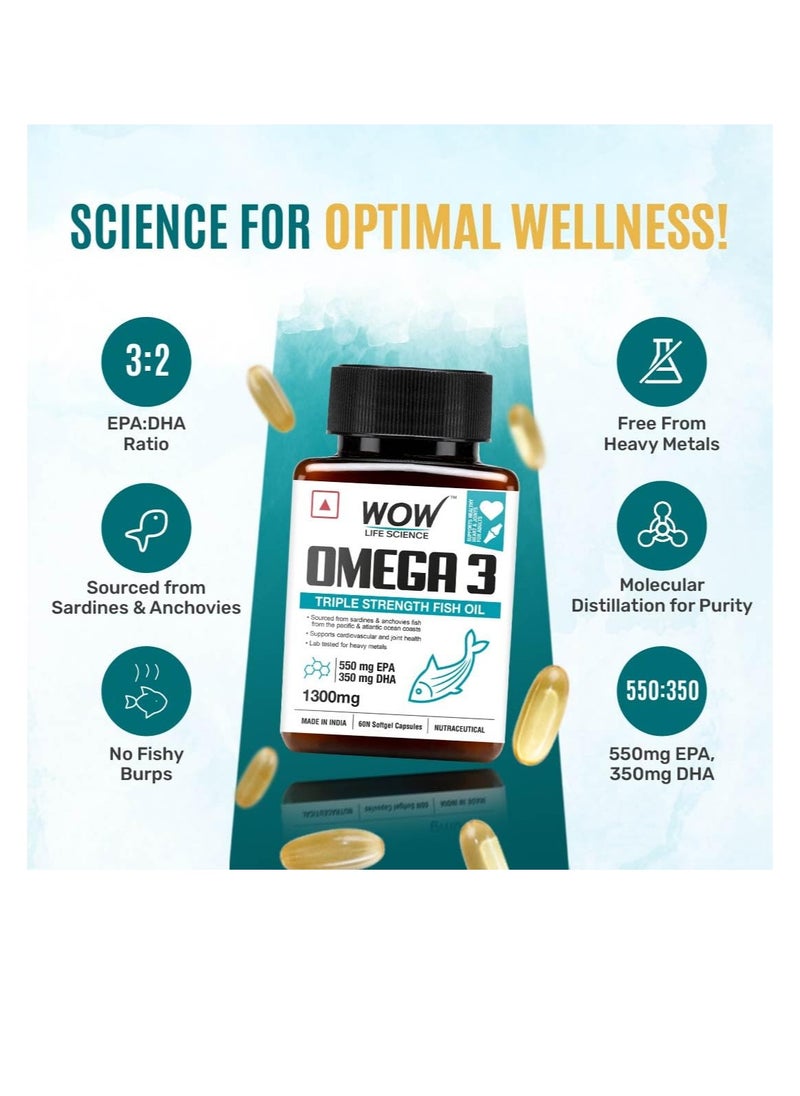 WOW - WOW Omega 3 Fish Oil 1000 mg Triple Strength 550mg EPA 350mg DHA  Ideal for Keto Diet - Image 1