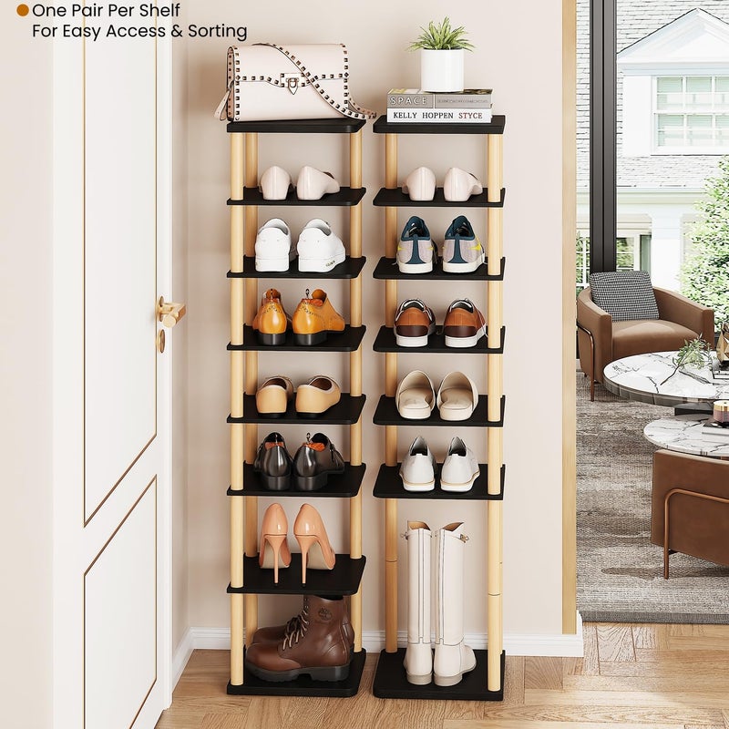 LUCKNOCK Vertical Shoe Rack, 8-Tier Tall Narrow Shoe Organizer for Entryway, Closet, Dorm & Small Spaces, Freestanding Wooden Shoe Shelf Tower for Boots, Sneakers, Heels. (Black) - Image 3