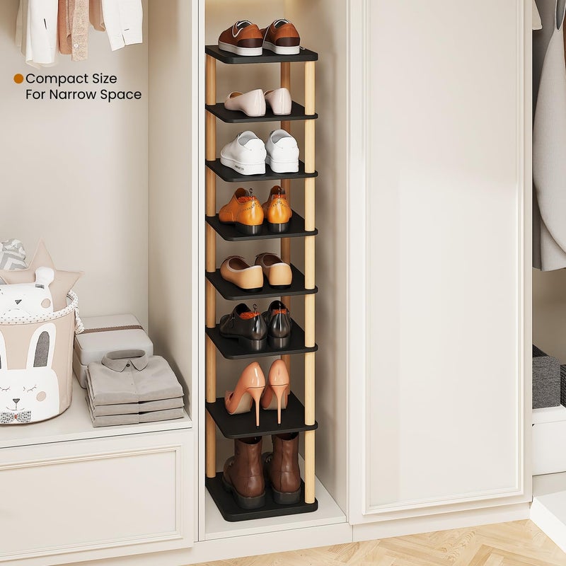 LUCKNOCK Vertical Shoe Rack, 8-Tier Tall Narrow Shoe Organizer for Entryway, Closet, Dorm & Small Spaces, Freestanding Wooden Shoe Shelf Tower for Boots, Sneakers, Heels. (Black) - Image 4