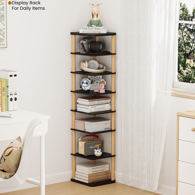 LUCKNOCK Vertical Shoe Rack, 8-Tier Tall Narrow Shoe Organizer for Entryway, Closet, Dorm & Small Spaces, Freestanding Wooden Shoe Shelf Tower for Boots, Sneakers, Heels. (Black) - Image 5