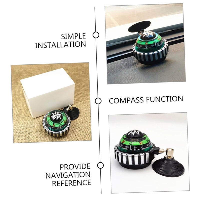 قطعتان من كرة البوصلة الخضراء للسيارة مع كأس شفط قوي قابل للتعديل، أداة ملاحية للوحة القيادة للشاحنات للاستخدام الخارجي - Image 4