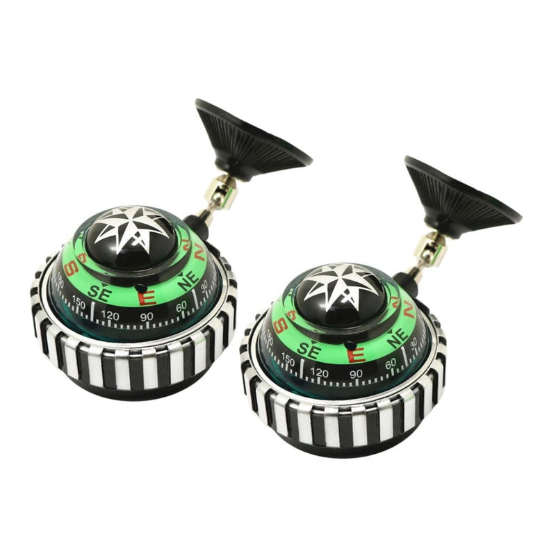 قطعتان من كرة البوصلة الخضراء للسيارة مع كأس شفط قوي قابل للتعديل، أداة ملاحية للوحة القيادة للشاحنات للاستخدام الخارجي - Image 2