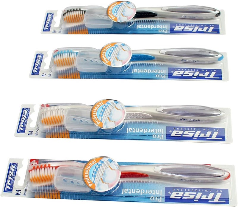 TRISA Pro Interdental Medium Professional Cleaning AdultToothbrush, with Travel Cap, Finest Swiss Oral Care, 1 Pc. Assorted color - Image 2