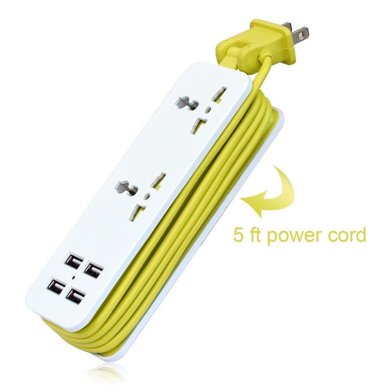 YoCosii K-century Travel Power Strip Surge Protector with 2 Outlets 4 USB Output 5V 4.2A Output Power Strip with USB Portable Travel Charger Wall Charger with 5ft Cord 100v-240v Power Sockets - Image 3