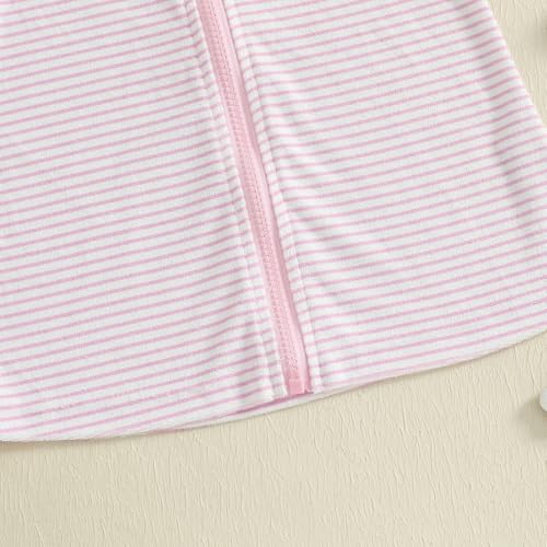Licupiee Girls Striped Swim Cover Up Beachwear Short Sleeve Zip Up Hooded Terry Swim Coverups One Piece Swimsuits Swimwear (Pink, 18-24 Months) - Image 5