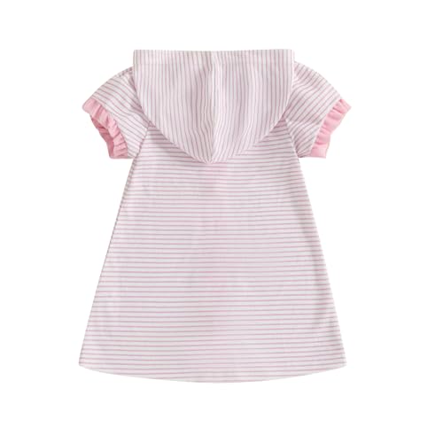 Licupiee Girls Striped Swim Cover Up Beachwear Short Sleeve Zip Up Hooded Terry Swim Coverups One Piece Swimsuits Swimwear (Pink, 18-24 Months) - Image 2