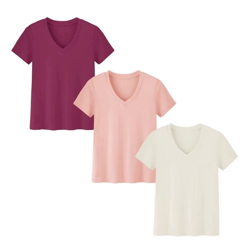 2025 Short-Sleeved Loose Slit Top Three-Piece T-Shirt Combination Pure Color Women's Clothing - Image 2
