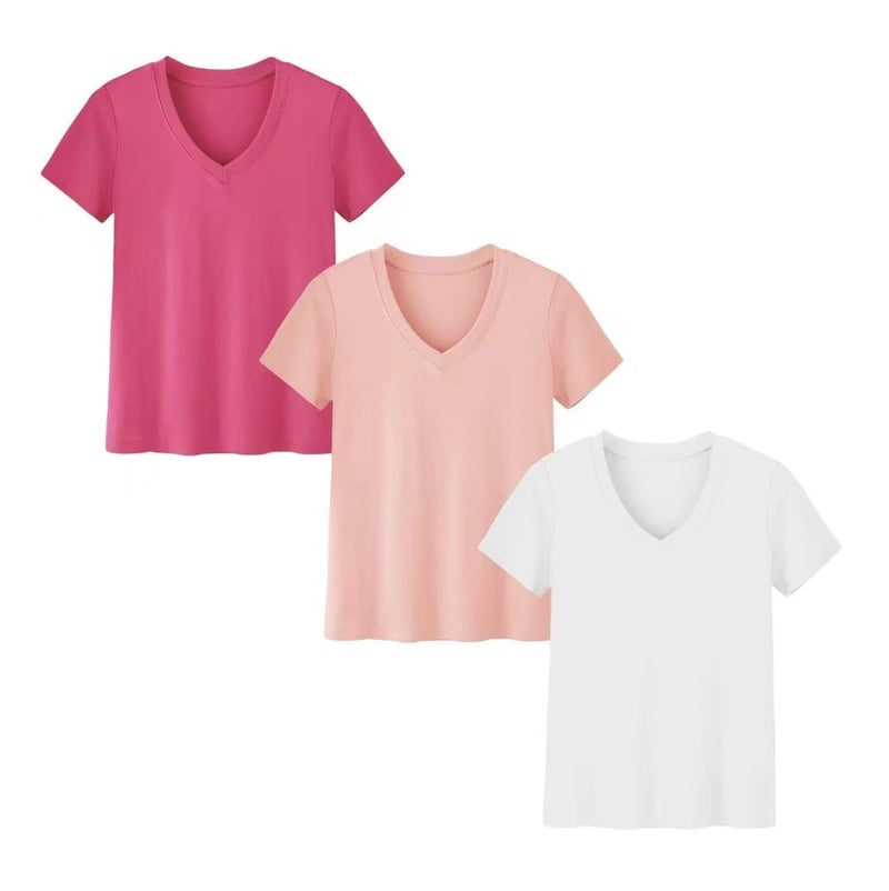 2025 Short-Sleeved Loose Slit Top Three-Piece T-Shirt Combination Pure Color Women's Clothing - Image 4