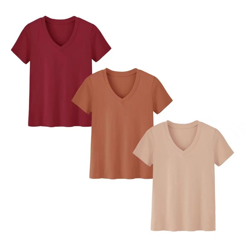 2025 Short-Sleeved Loose Slit Top Three-Piece T-Shirt Combination Pure Color Women's Clothing - Image 1