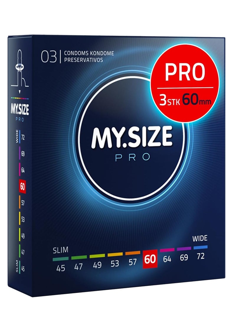 My Size Pro Ultra Thin Condoms 3 Pieces (60 Size) – Odorless, Long Lasting, Sustainable, Premium Quality for Maximum Comfort, Pleasure, and Sexual Health – Proper Fit Reduces Risks and Enhances Protection – Latex Men Condoms Available in Multiple Sizes (45 to 72)  - Image 1