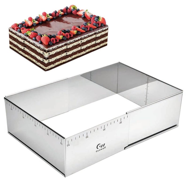 Guowall Adjustable Cake Tin Rectangular Baking Frame Stainless Steel Cake Mold 2546 cm x 1936 cm 10 cm High Large Tall Adjustable Baking Tin