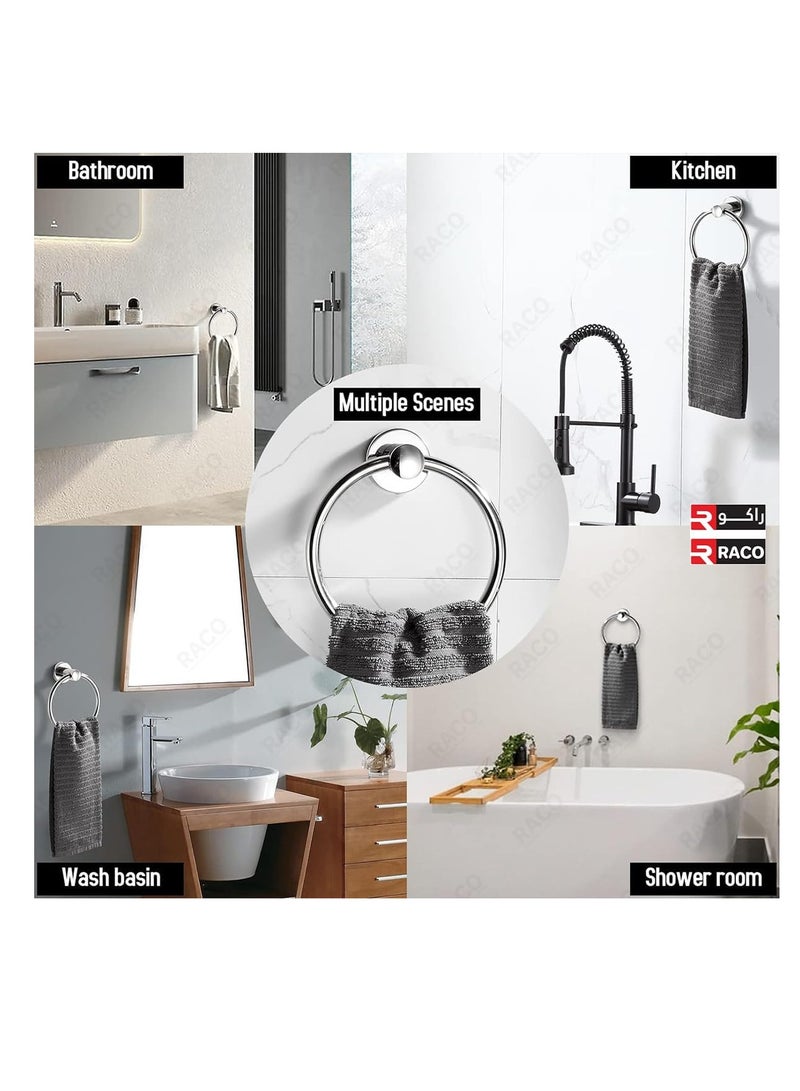 RACO Wall-mounted towel rack with circular hand towel ring made of modern metal for bathroom accessories  - Image 5