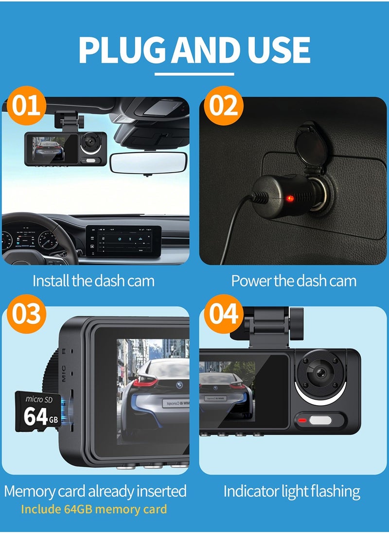 Dash Cam for Car, Front Dual Channel Dash Cam WiFi, Dash Camera for Cars 2.0" IPS Screen, App Control, G-Sensor, Loop Recording, 170° Wide Angle, Night Vision, Parking Mode