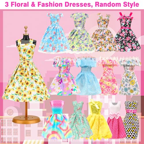 BARWA 11 Sets Doll Clothes Including 2 Sequins Dresses 5 Mermaid Floral Dresses 4 Casual Outfits Tops and Pants for 11.5 inch Girl Dolls - Image 3