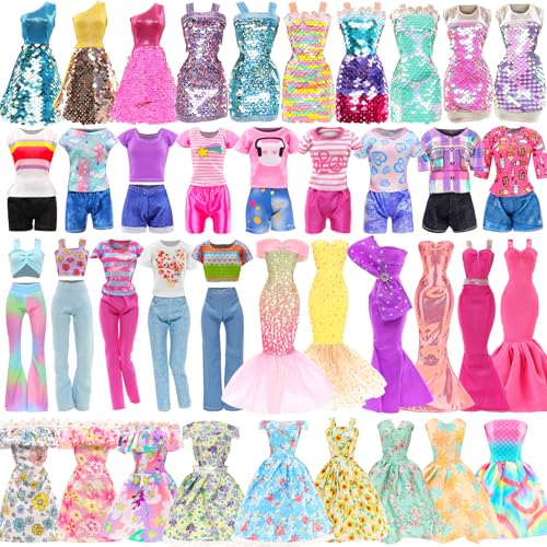 BARWA 11 Sets Doll Clothes Including 2 Sequins Dresses 5 Mermaid Floral Dresses 4 Casual Outfits Tops and Pants for 11.5 inch Girl Dolls - Image 1