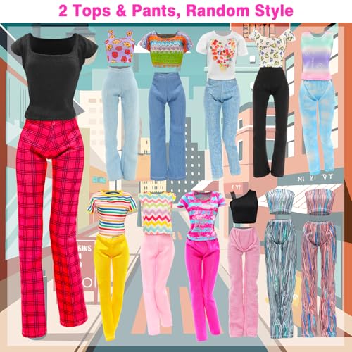 BARWA 11 Sets Doll Clothes Including 2 Sequins Dresses 5 Mermaid Floral Dresses 4 Casual Outfits Tops and Pants for 11.5 inch Girl Dolls - Image 4