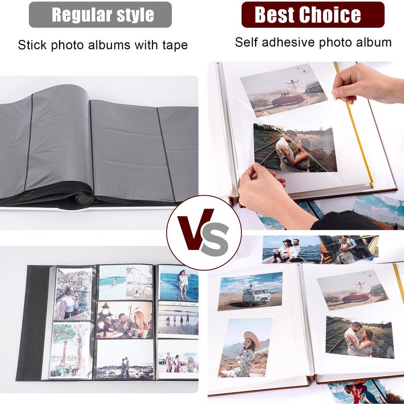 Tpudn Self-Stick Page Adventure Book Scrapbook Photo Album,40 Pages Leather Cover DIY Photo Book for Family,Anniversary Wedding,Travel Memories Holds 3X5, 4X6, 6X8, 8X10 Photos (Brown) - Image 5