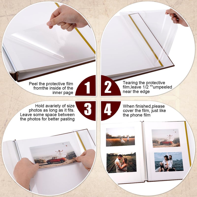 Tpudn Self-Stick Page Adventure Book Scrapbook Photo Album,40 Pages Leather Cover DIY Photo Book for Family,Anniversary Wedding,Travel Memories Holds 3X5, 4X6, 6X8, 8X10 Photos (Brown) - Image 4