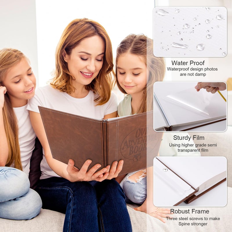 Tpudn Self-Stick Page Adventure Book Scrapbook Photo Album,40 Pages Leather Cover DIY Photo Book for Family,Anniversary Wedding,Travel Memories Holds 3X5, 4X6, 6X8, 8X10 Photos (Brown) - Image 3