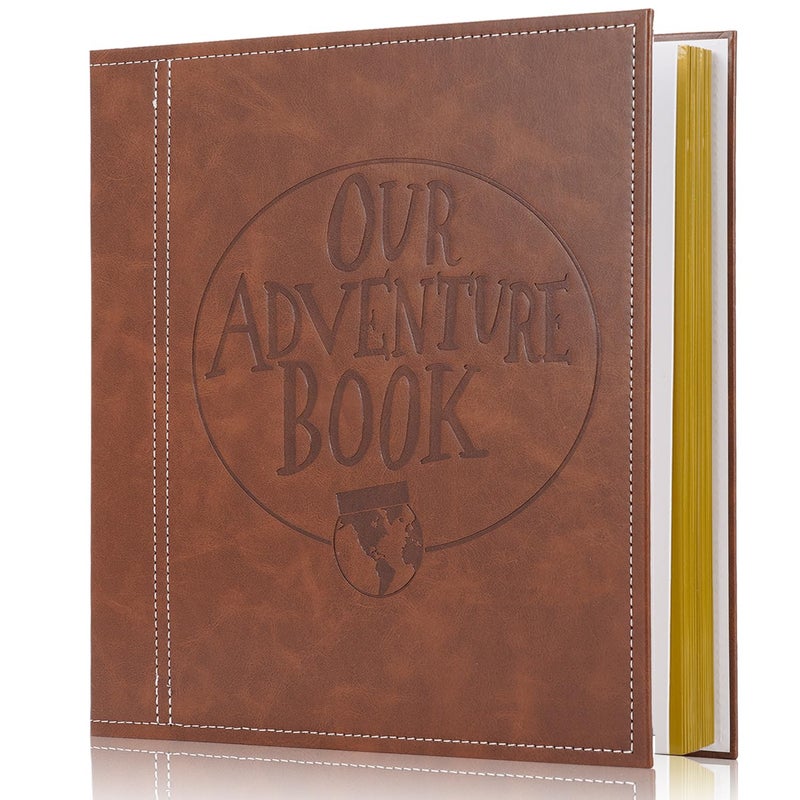 Tpudn Self-Stick Page Adventure Book Scrapbook Photo Album,40 Pages Leather Cover DIY Photo Book for Family,Anniversary Wedding,Travel Memories Holds 3X5, 4X6, 6X8, 8X10 Photos (Brown) - Image 1